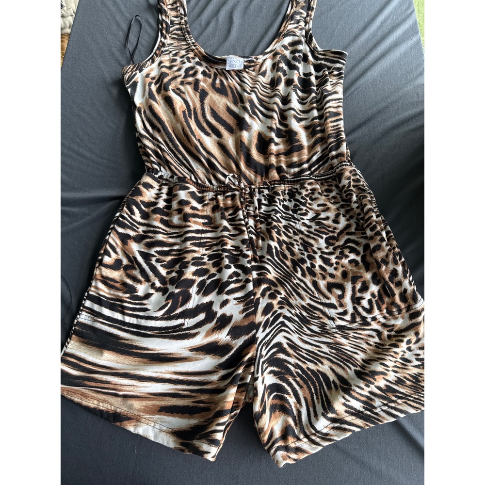 Beach Break Women Brown Black Leopard Animal Print Sleeveless Romper Scoop Neck